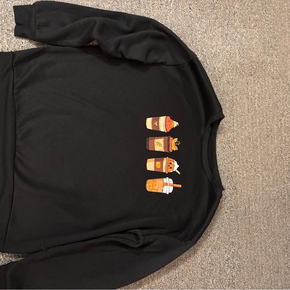 Black Sweatshirt with Colorful Drink Graphics